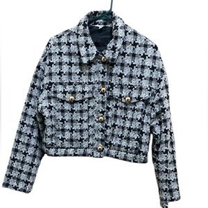 NWT Black and White Geometric Blazer with Structured Fabric